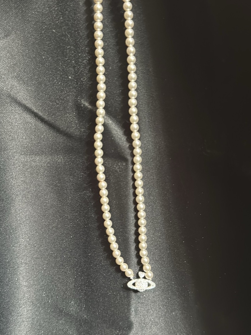 Classic White Pearl Necklace with Crystal Orbit Pendant